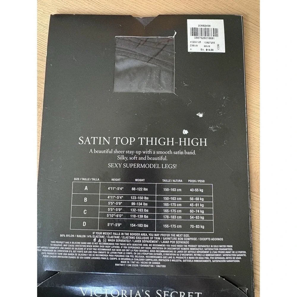Vintage Victoria's Secret Satin Top Thigh High Stockings Black Size A 90's y2k